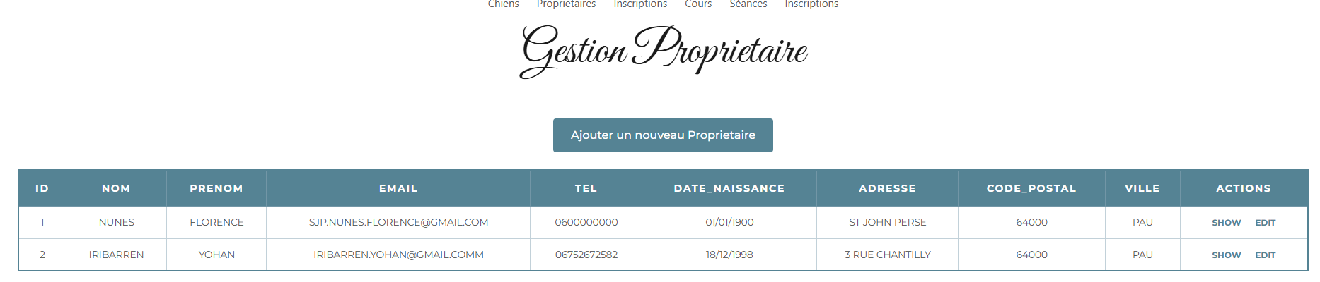 Admin — gestion propriétaires