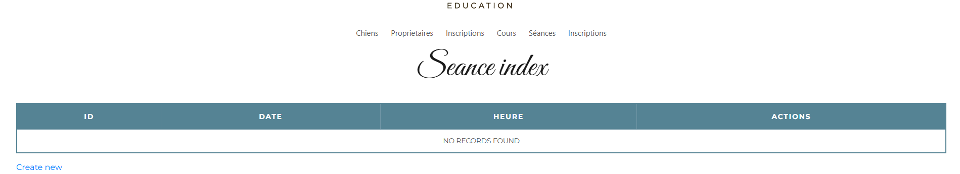 Admin — gestion séances