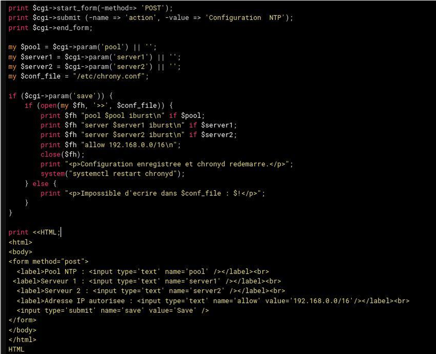 Formulaire configuration NTP