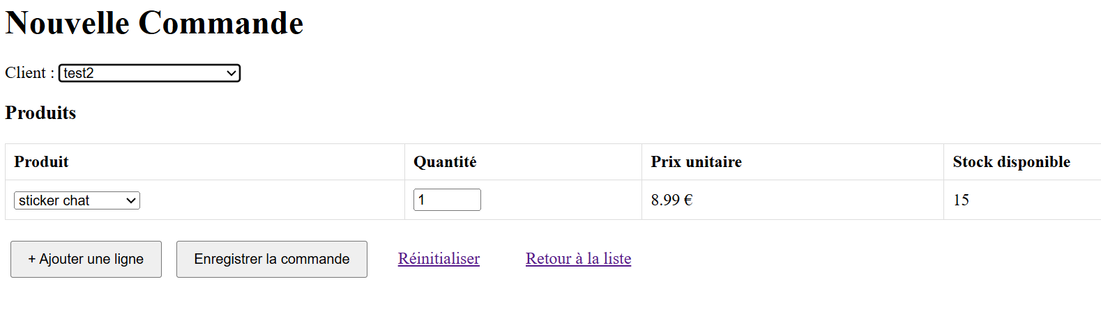 Ajout d'une commande