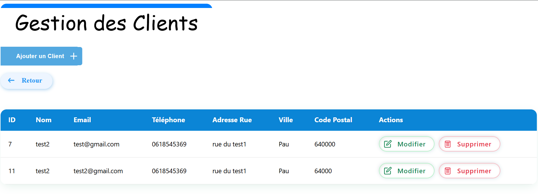 Liste des clients (admin)
