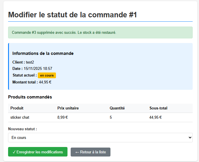 Modifier une commande