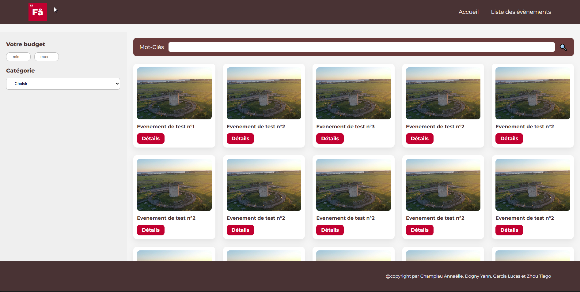 Liste des événements