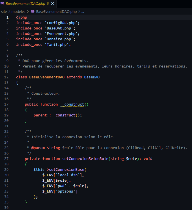 Base événement DAO