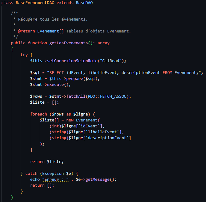 Base événement DAO suite